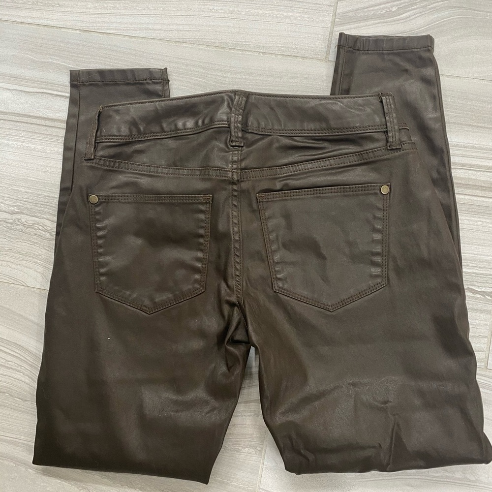 Skinny Moto Brown Coated Jeans with Zipper Detail - Picture 3 of 6